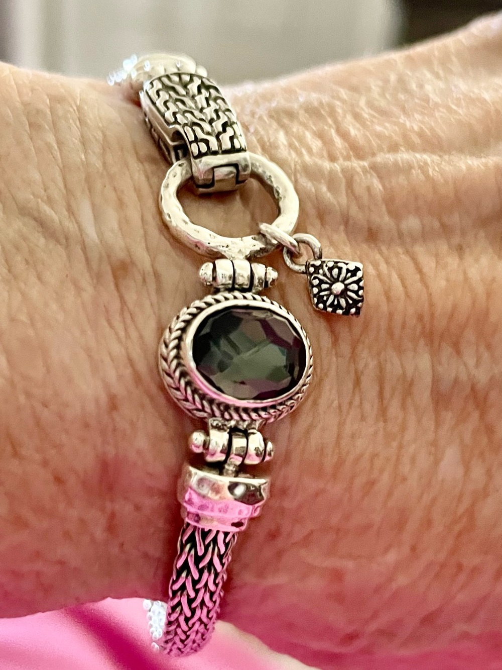 SARDA Black Knight Quartz Sterling Chain Bracelet Flip Close- 7.25”